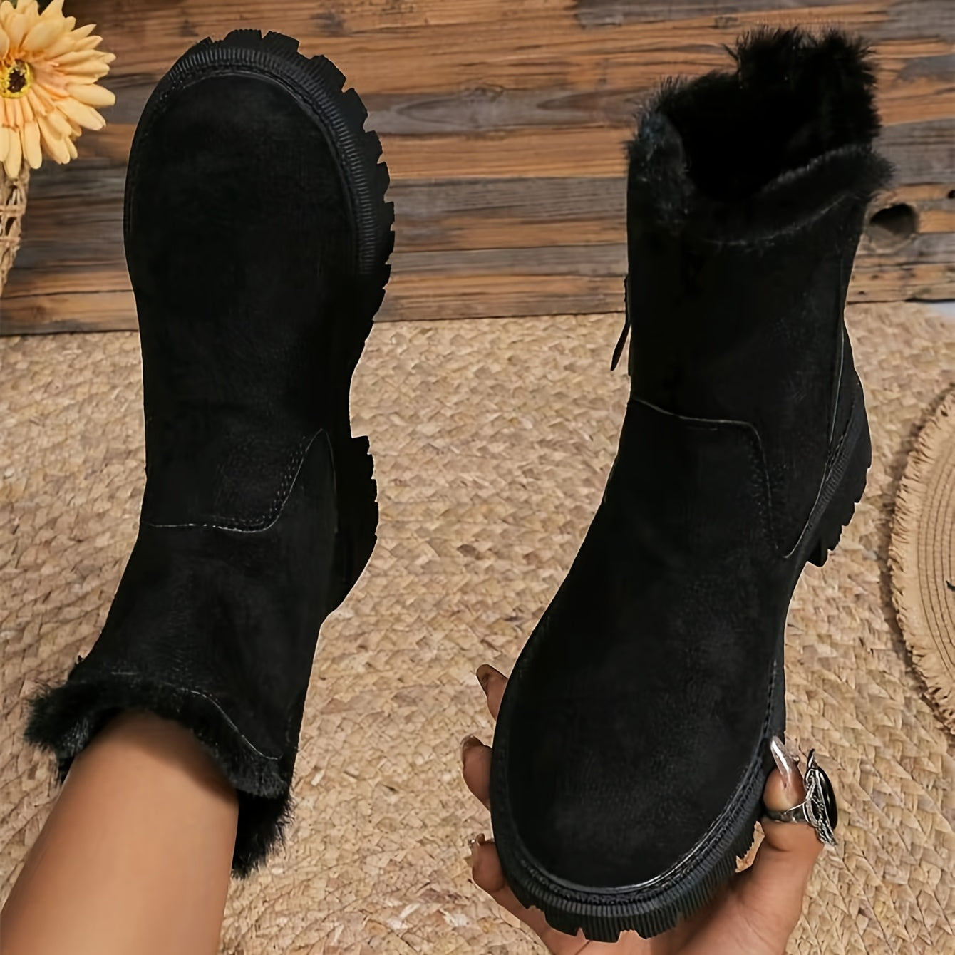 Bottines Élégantes en Cuir Végétalien avec Fourrure Synthétique et Aspect Daim pour les Femmes | Idéal pour une utilisation quotidienne