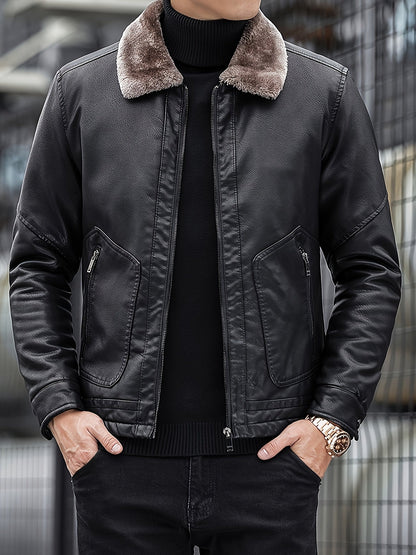 Veste Hiver Décontractée en Cuir PU avec Doublure Polaire pour Les Hommes | Idéal pour l'hiver