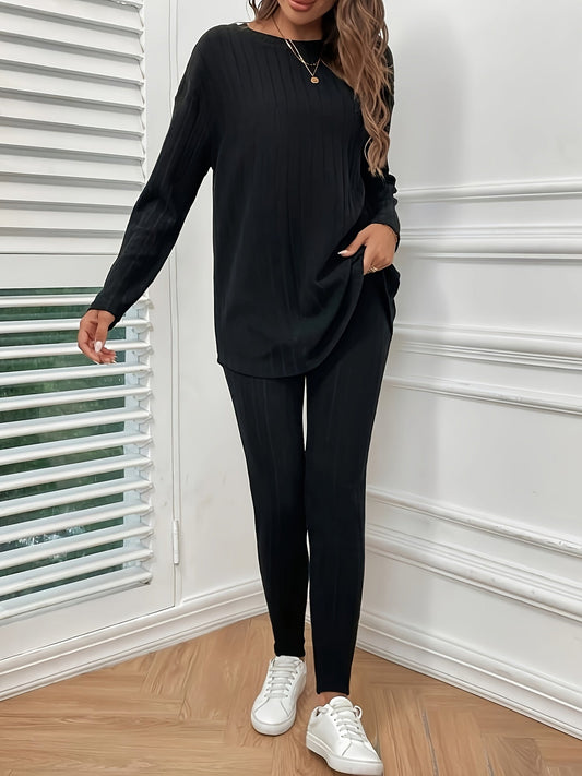 Ensemble Casual Haut Manches Longues Col Rond et Pantalon Skinny Taille Haute pour les Femmes | Idéal pour une utilisation quotidienne