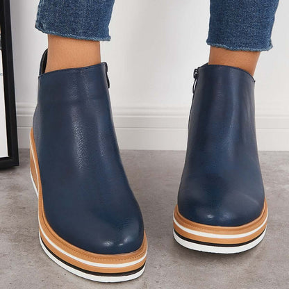 Bottines Décontractées en Cuir Végétalien avec Plateforme et Fermeture Éclair pour les Femmes | Idéal pour une utilisation quotidienne