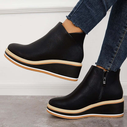 Bottines Décontractées en Cuir Végétalien avec Plateforme et Fermeture Éclair pour les Femmes | Idéal pour une utilisation quotidienne