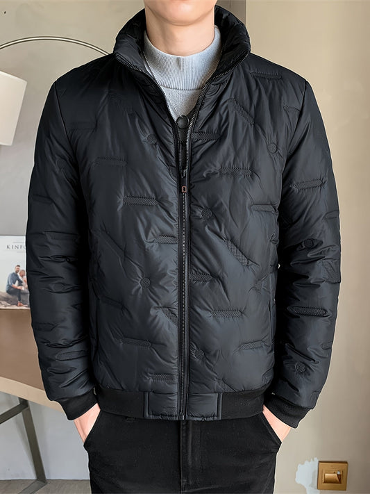 Veste d’Hiver Matelassée Noire en Coton avec Col Montant et Fermeture Éclair pour Les Hommes | Idéal pour l'hiver