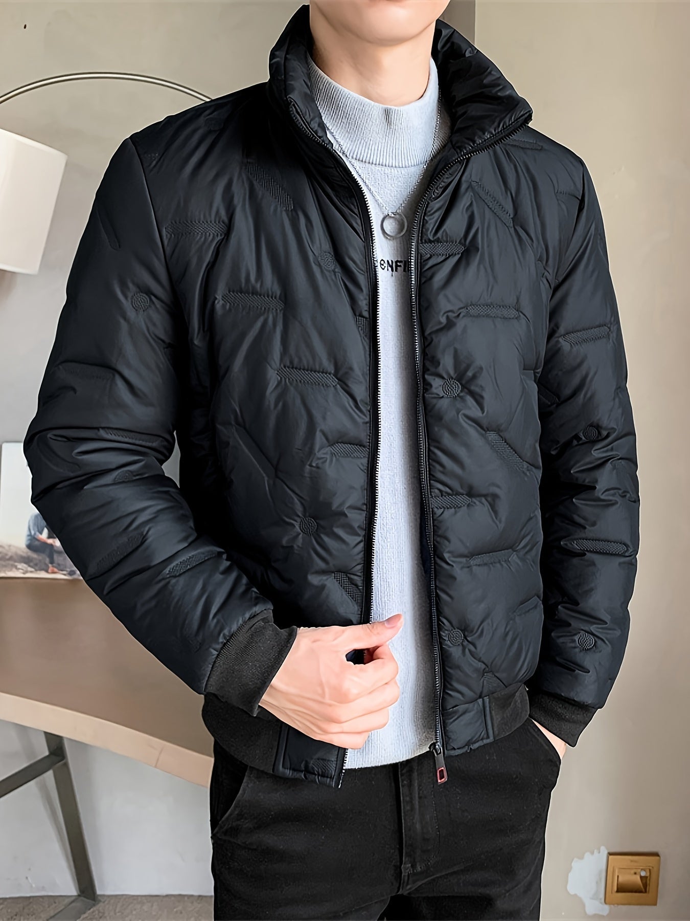 Veste Unie avec Fermeture Éclair et Col Montant Puffer pour les Hommes | Idéal pour l'hiver