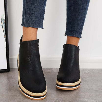 Bottines Décontractées en Cuir Végétalien avec Plateforme et Fermeture Éclair pour les Femmes | Idéal pour une utilisation quotidienne