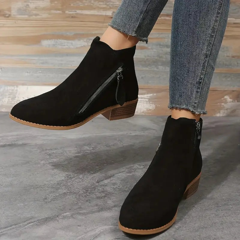 Bottines Stylées en Cuir Végétalien avec Fermeture Éclair et Talon pour les Femmes | Idéal pour une utilisation quotidienne