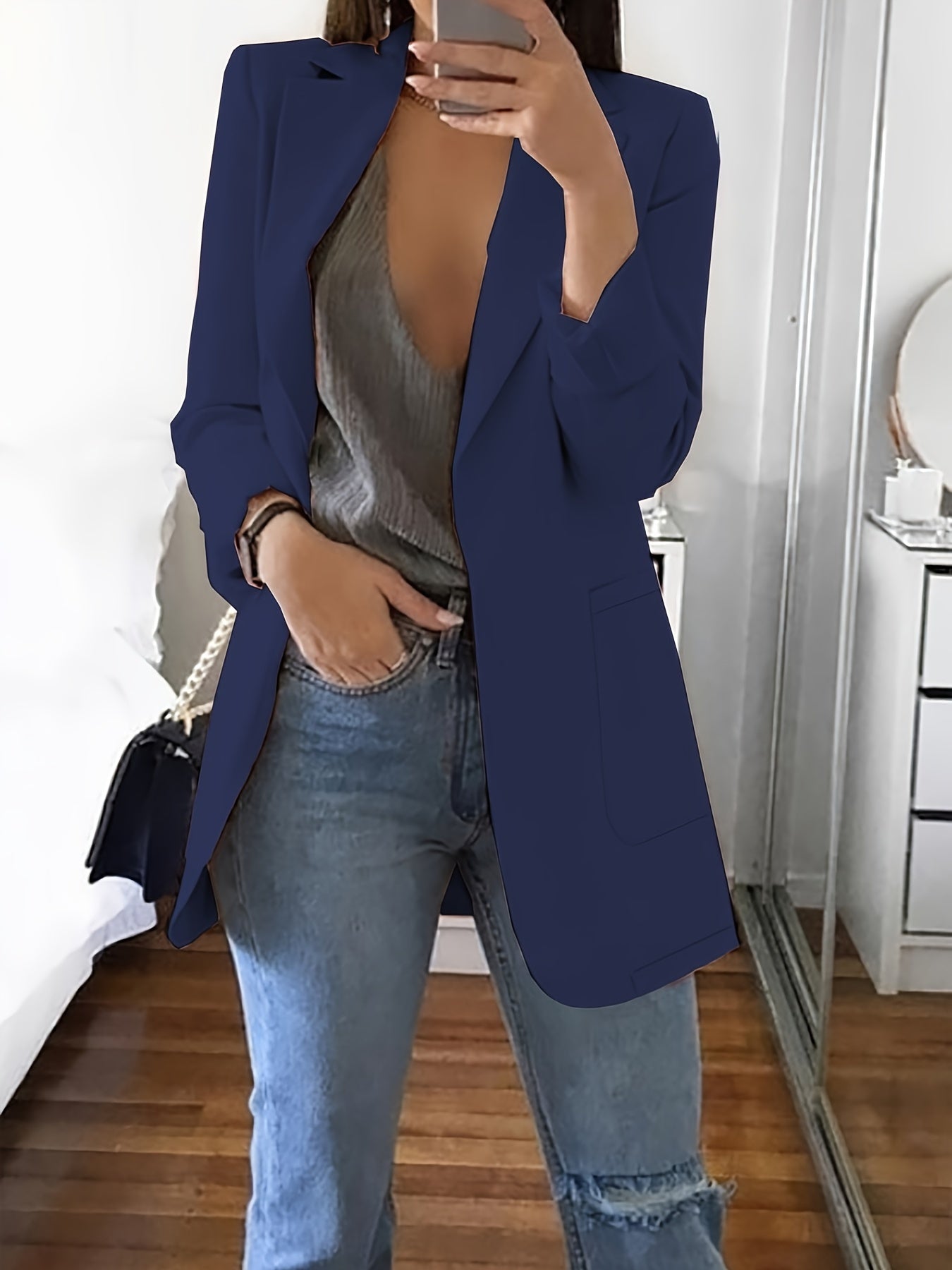 Blazer Élégant Uni de Style Business avec Ouverture Frontale pour les Femmes | Idéal pour une utilisation quotidienne