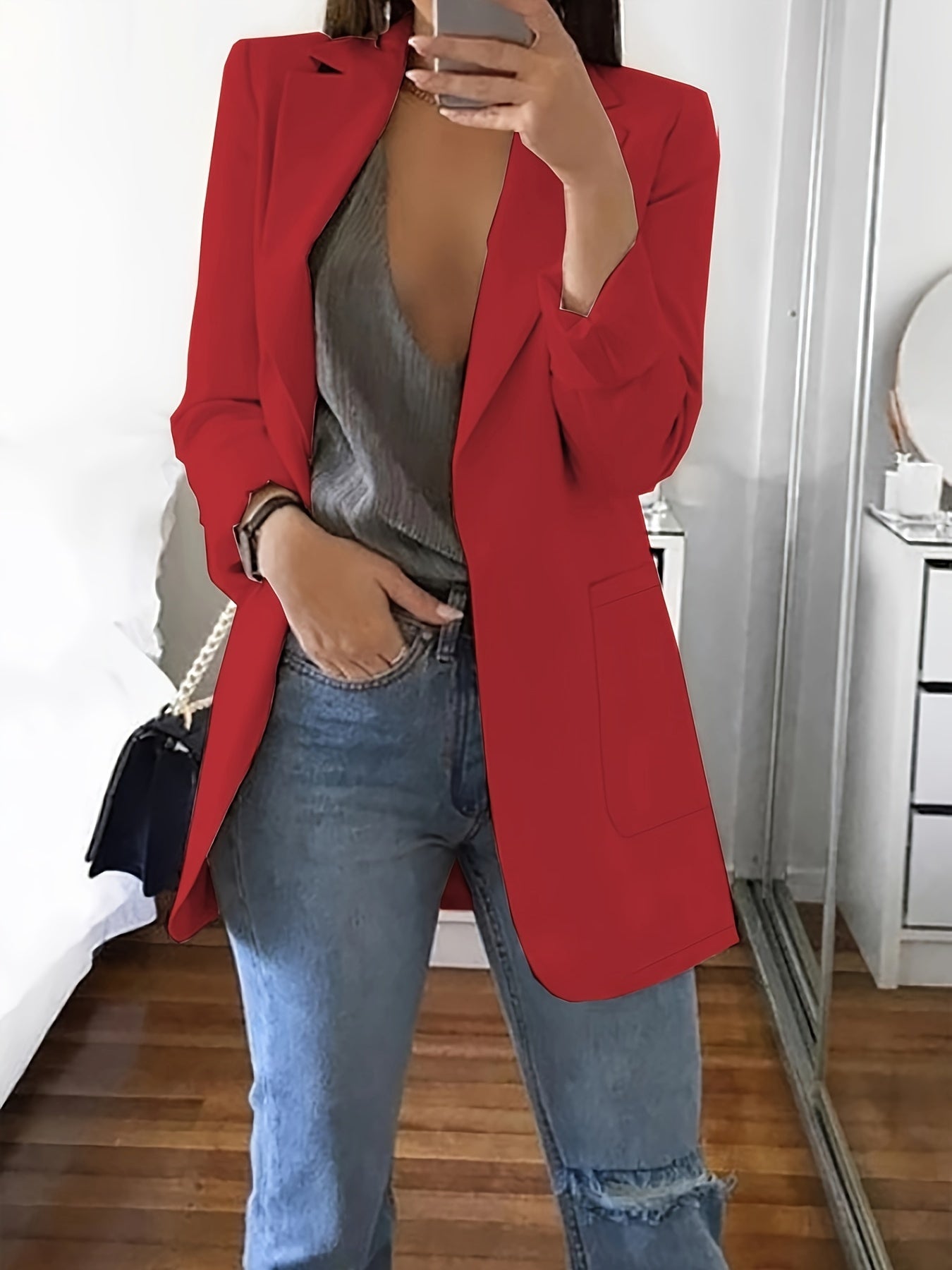 Blazer Élégant Uni de Style Business avec Ouverture Frontale pour les Femmes | Idéal pour une utilisation quotidienne