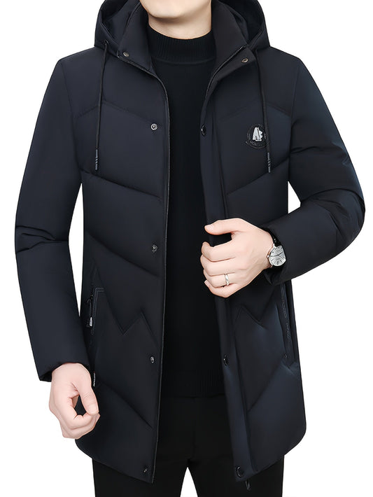 Manteau d’Hiver Matelassé Épais Noir et à Capuche pour Les Hommes | Idéal pour l'hiver