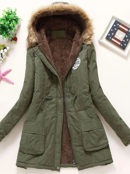 Parka Chaude En Fleece Stylée Avec Fourrure Végétalienne Pour Les Femmes | Idéal pour l'hiver