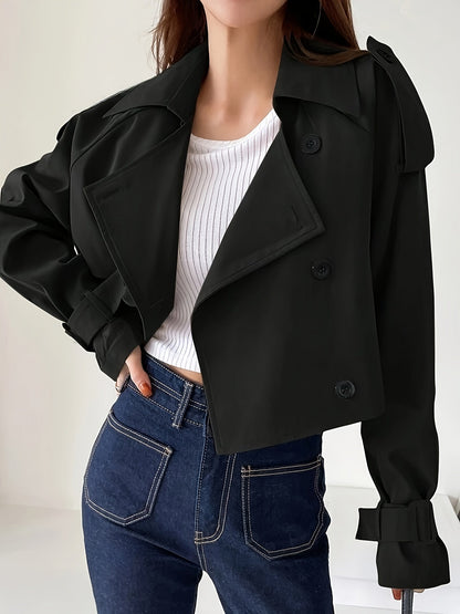 Manteau Trench Décontracté Court Noir avec Détail Double Nœud pour les Femmes | Idéal pour l'hiver