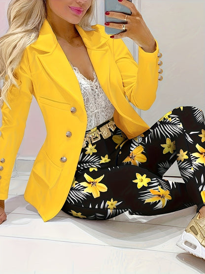 Ensemble Élégant avec Blazer Business Imprimé Floral Jaune pour Femmes | Idéal pour une utilisation quotidienne