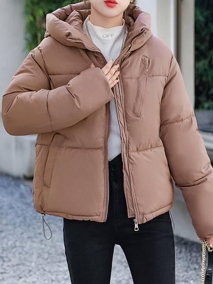 Veste D'Hiver Courte Marron Élégante, Matelassée Avec Capuchon Pour Les Femmes | Idéal Pour L'Hiver