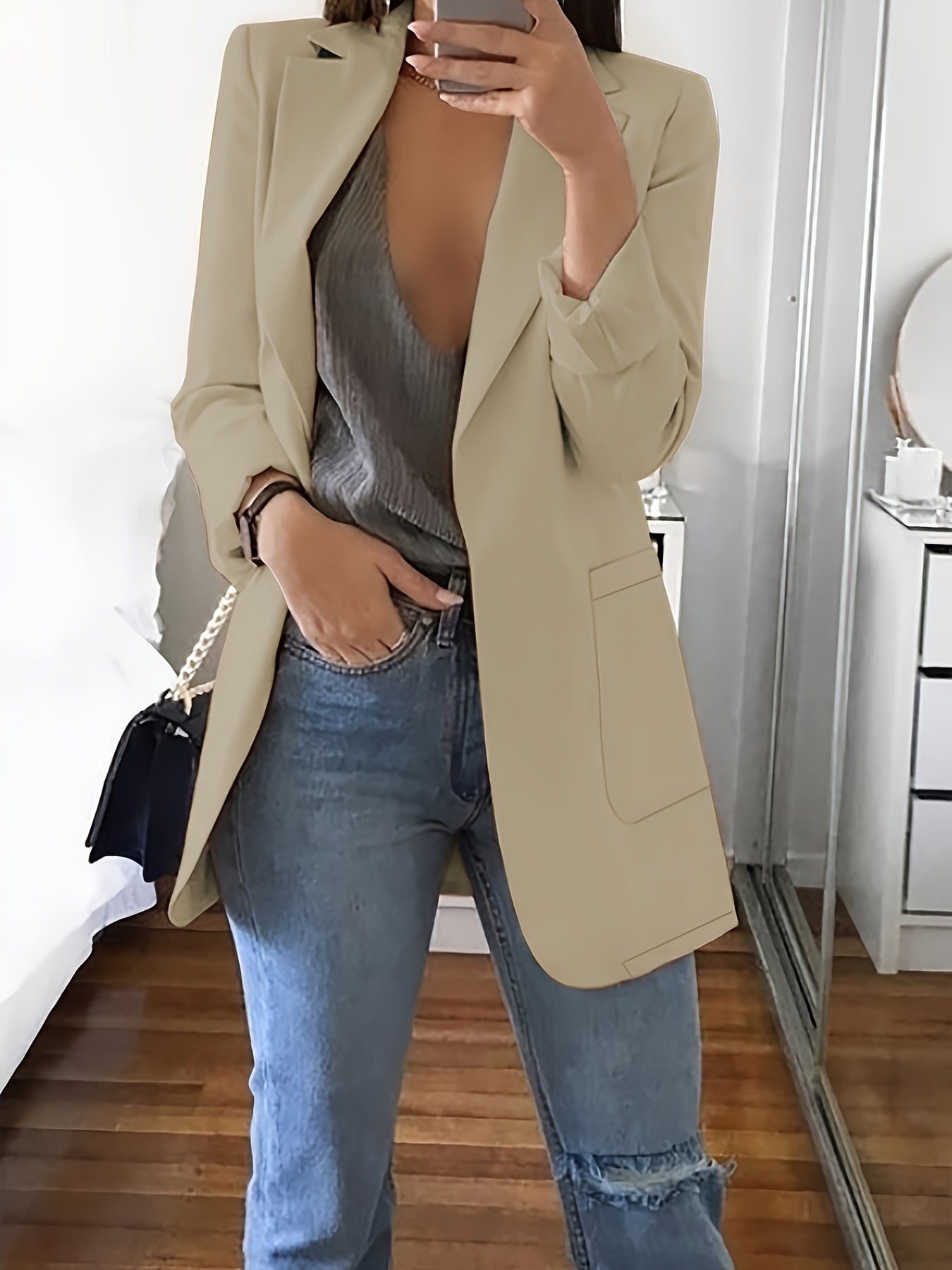 Blazer Élégant Uni de Style Business avec Ouverture Frontale pour les Femmes | Idéal pour une utilisation quotidienne