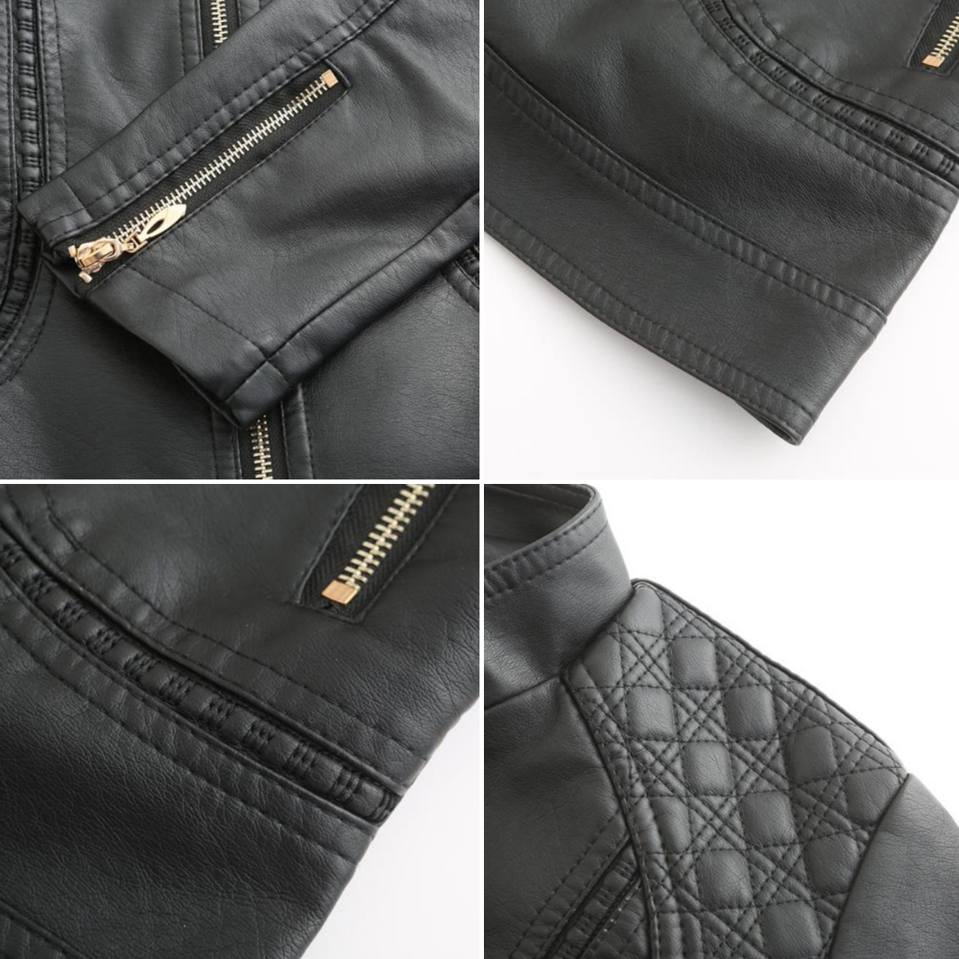 Veste en Cuir Végan Décontractée Inspirée du Style Motard avec Détails de Fermeture Éclair pour les Femmes | Idéal pour l'hiver