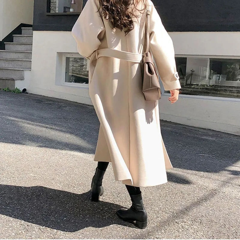 Manteau Trench Élégant en Laine avec Ceinture pour les Femmes | Idéal pour l'hiver