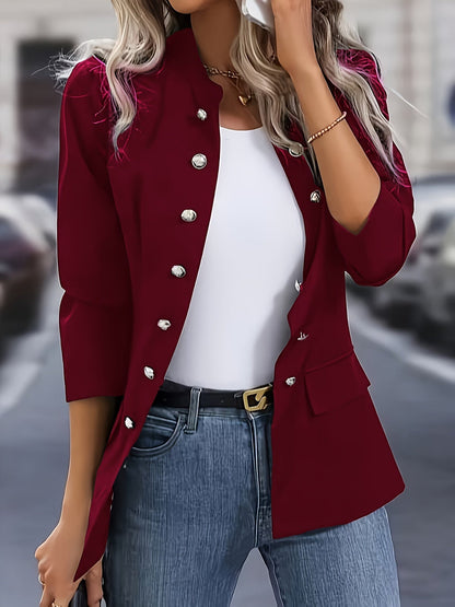 Blazer Long Élégant de Style Business Uni à Double Boutons pour les Femmes | Parfait pour les journées décontractées