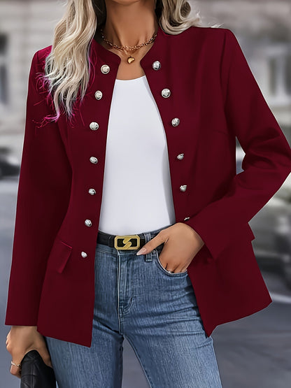 Blazer Long Élégant de Style Business Uni à Double Boutons pour les Femmes | Parfait pour les journées décontractées