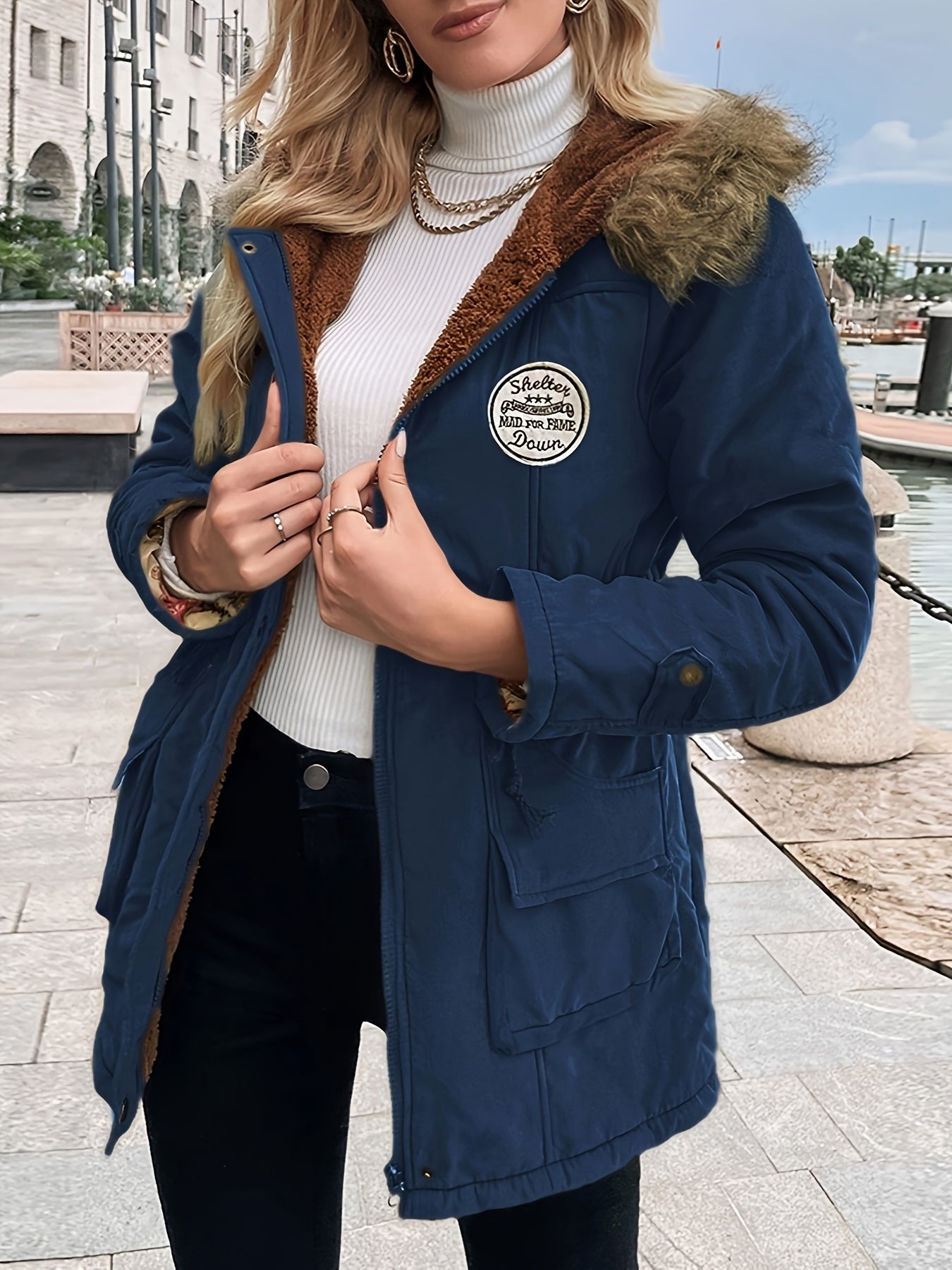 Parka D'Hiver Élégante En Polaire Avec Fourrure Végétalienne Pour Les Femmes | Idéal Pour L'Hiver