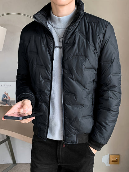 Veste Unie avec Fermeture Éclair et Col Montant Puffer pour les Hommes | Idéal pour l'hiver