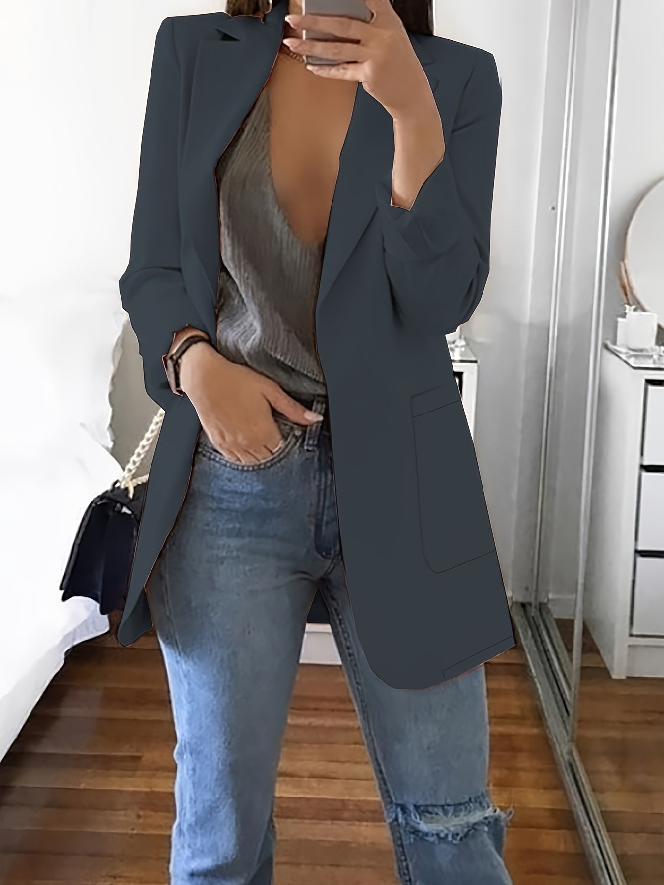 Blazer Élégant Uni de Style Business avec Ouverture Frontale pour les Femmes | Idéal pour une utilisation quotidienne