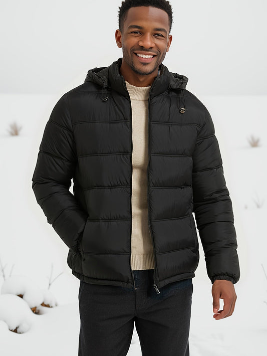 Veste Casual Élégante Unie Puffer avec Capuche et Fermeture Éclair pour les Hommes | Idéal pour l'hiver