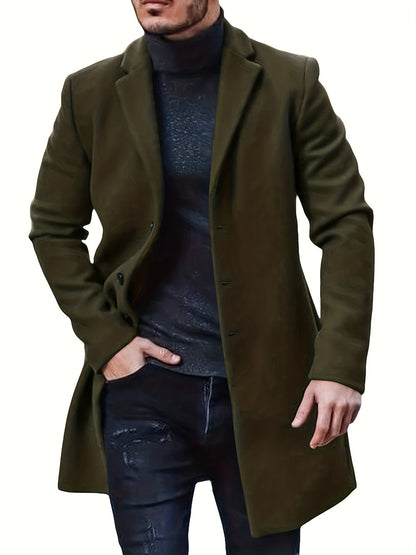 Manteau Trench Élégant à Simple Boutonnage pour Les Hommes | Idéal pour l'hiver